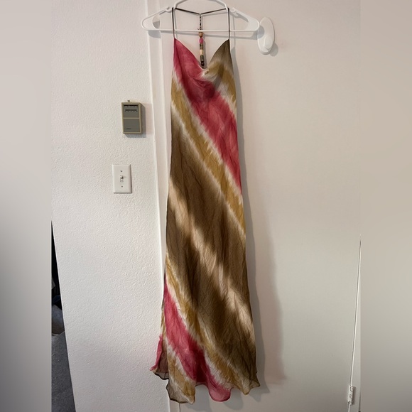 Zara Dresses & Skirts - NWT Zara Tie Dye Cowl Neck Maxi Slip Dress Jewel Bead Detailing Medium Green